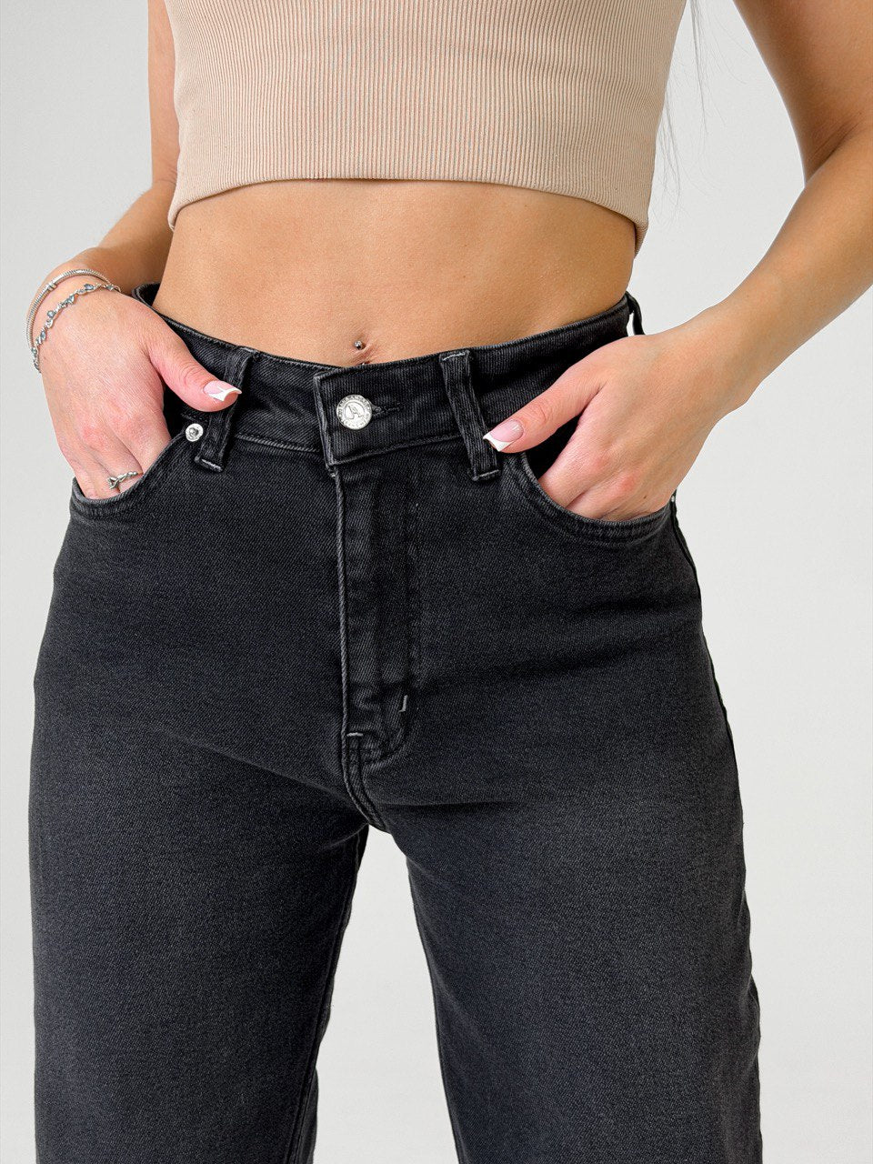 Flattering black high waisted wide leg jeans